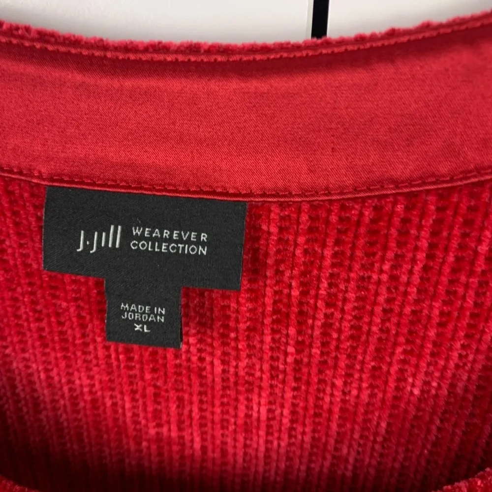J Jill XL Chenille Knit Sweater Red Scoop Neck Heritage Cozy Classic Mature